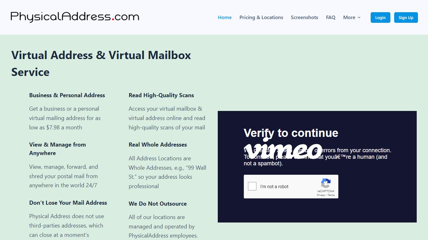 Virtual Address | Virtual Mailbox | $7.98/mo - Physical Address