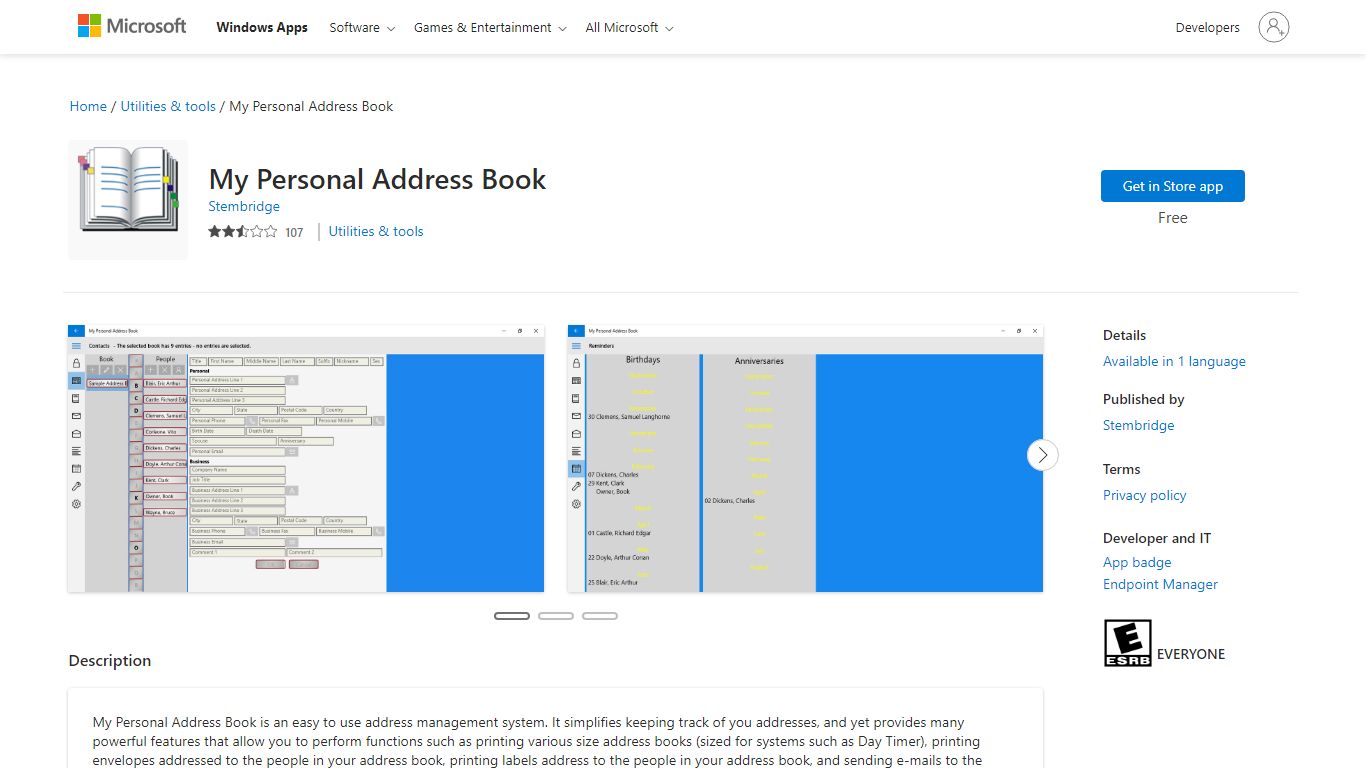 Get My Personal Address Book from the Microsoft Store